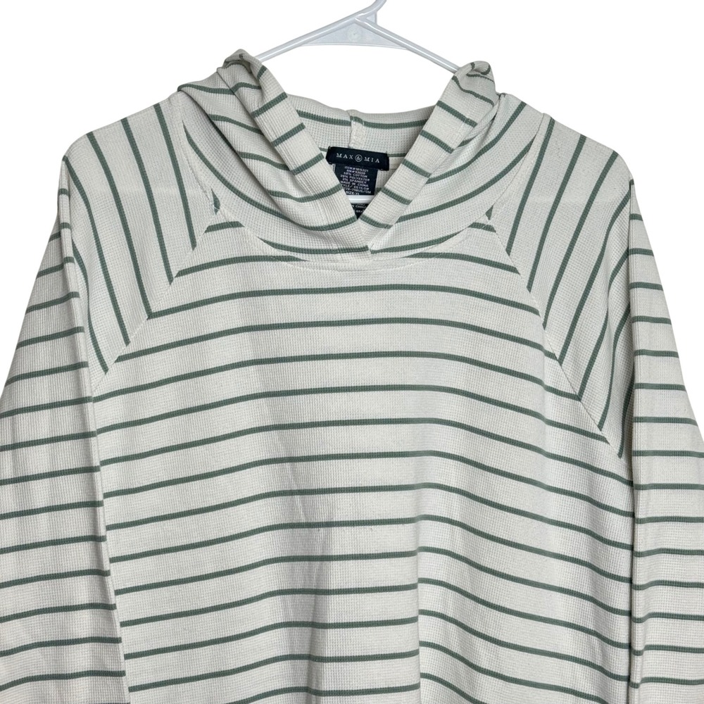 MAX & MIA Womens Striped Thermal Hoodie Long Sleeve Cowl Neck‎ Waffle XL